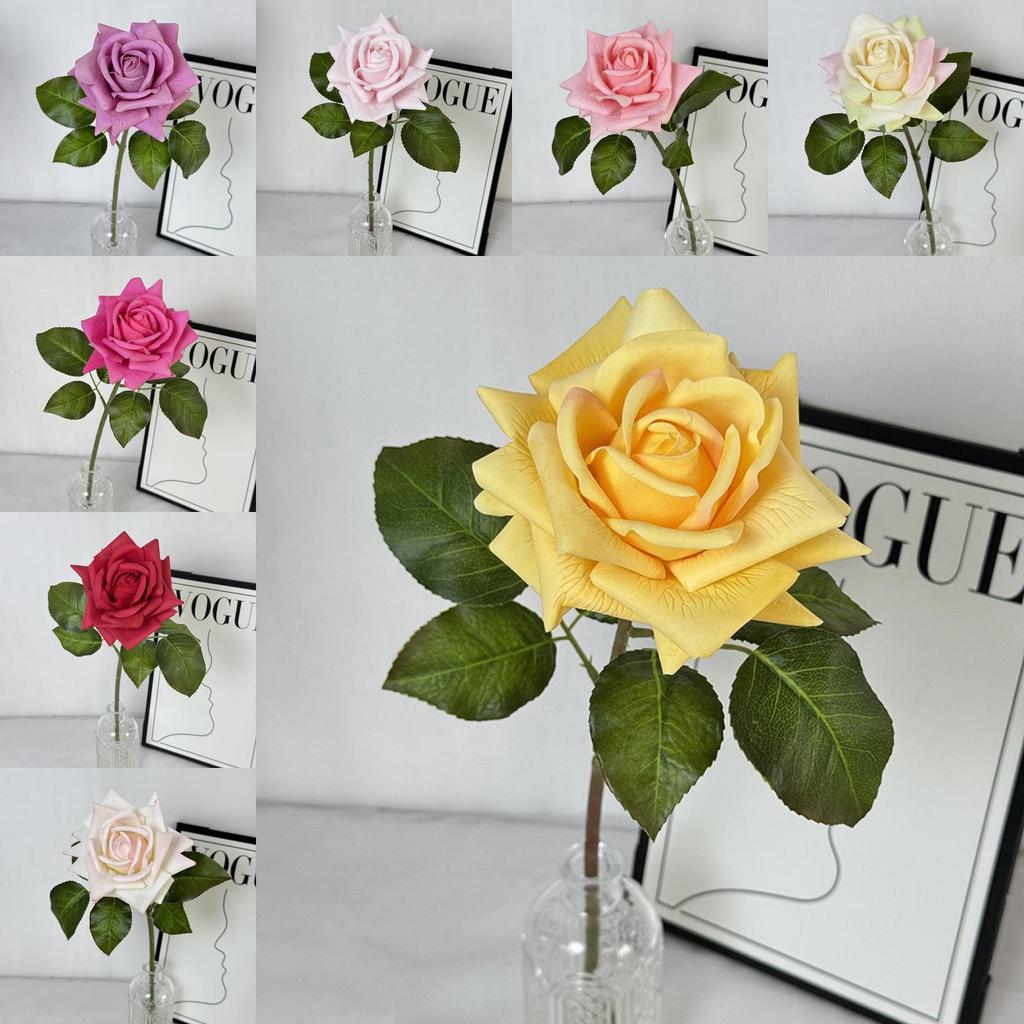 Wedding Rose Faux Flower With Fabric And Silkprinted Leaves For Party And Home Decor