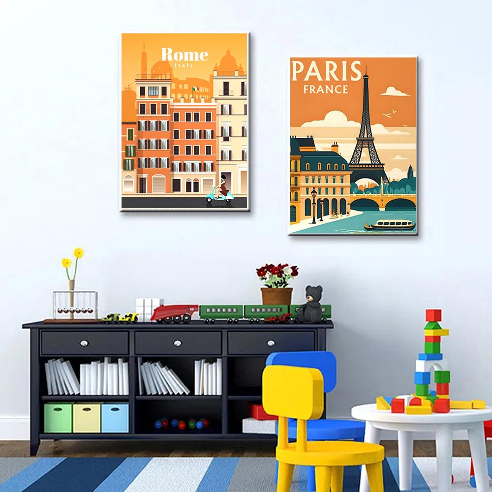 Urban Architecture Diamond Painting Decoration Diy Full Drill Santorini Madrid Rome Mosaic Inlay Cross Embroidery Set Gift