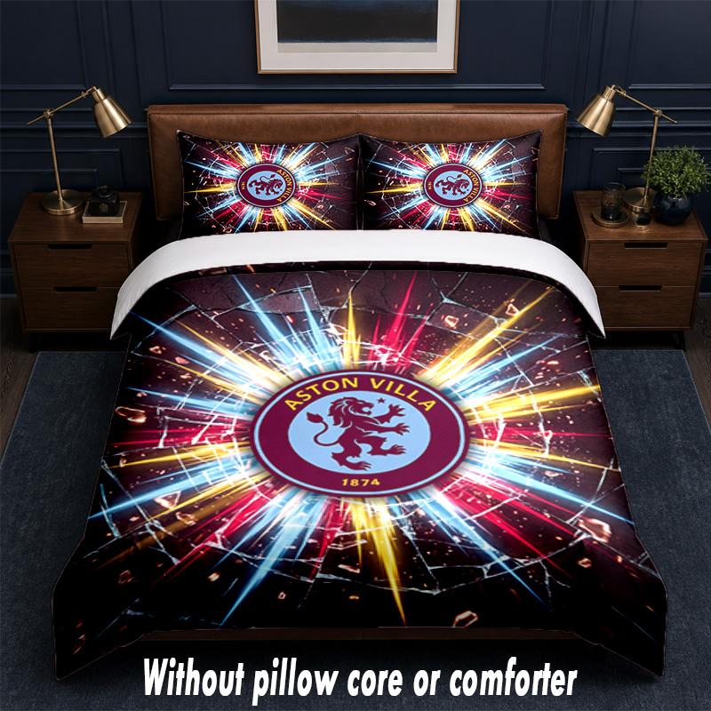 Aston Villa Football Design Bed Bedding Set 1 Duvet Cover + 2 Pillowcases Soft Breathable Household Bed Linens