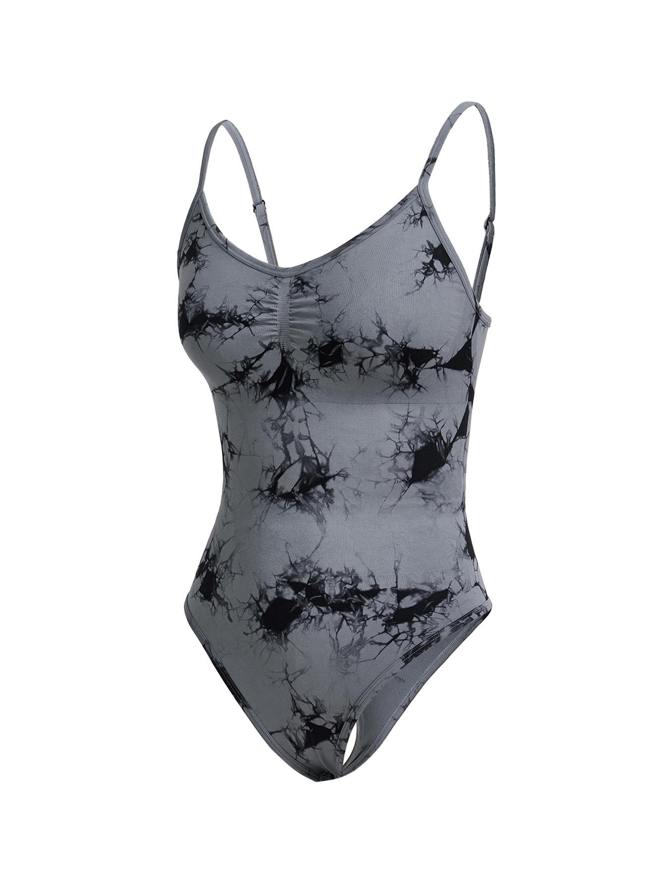 

Бесшовный боди на тонких бретелях с драпировкой - Комбинезон для йоги тай-дай с низкой спиной Medium серый