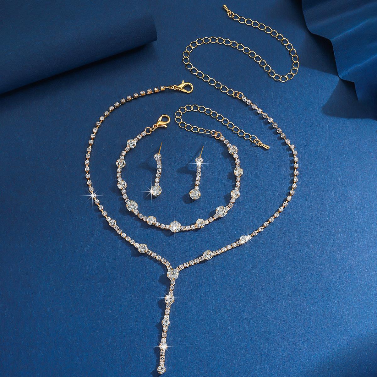 

Bridal Jewelry Women S Set Chain Necklace Earrings Bracelet Three-Piece Set Evening Dress With Wedding Jewelry