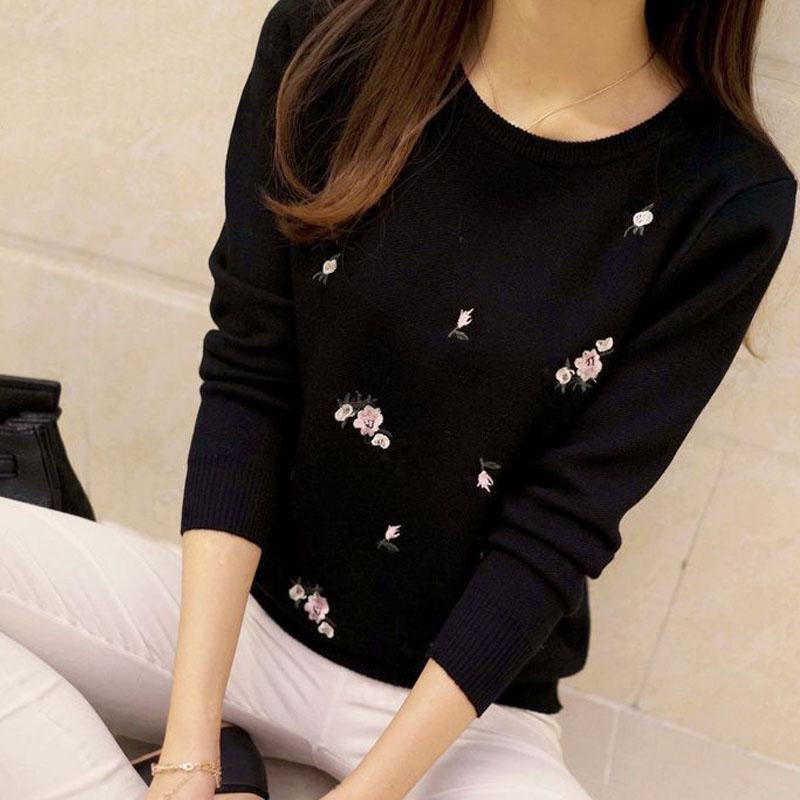 

Женский вязаный свитер с цветочной вышивкой, женский зимний пуловер, топ One Size
