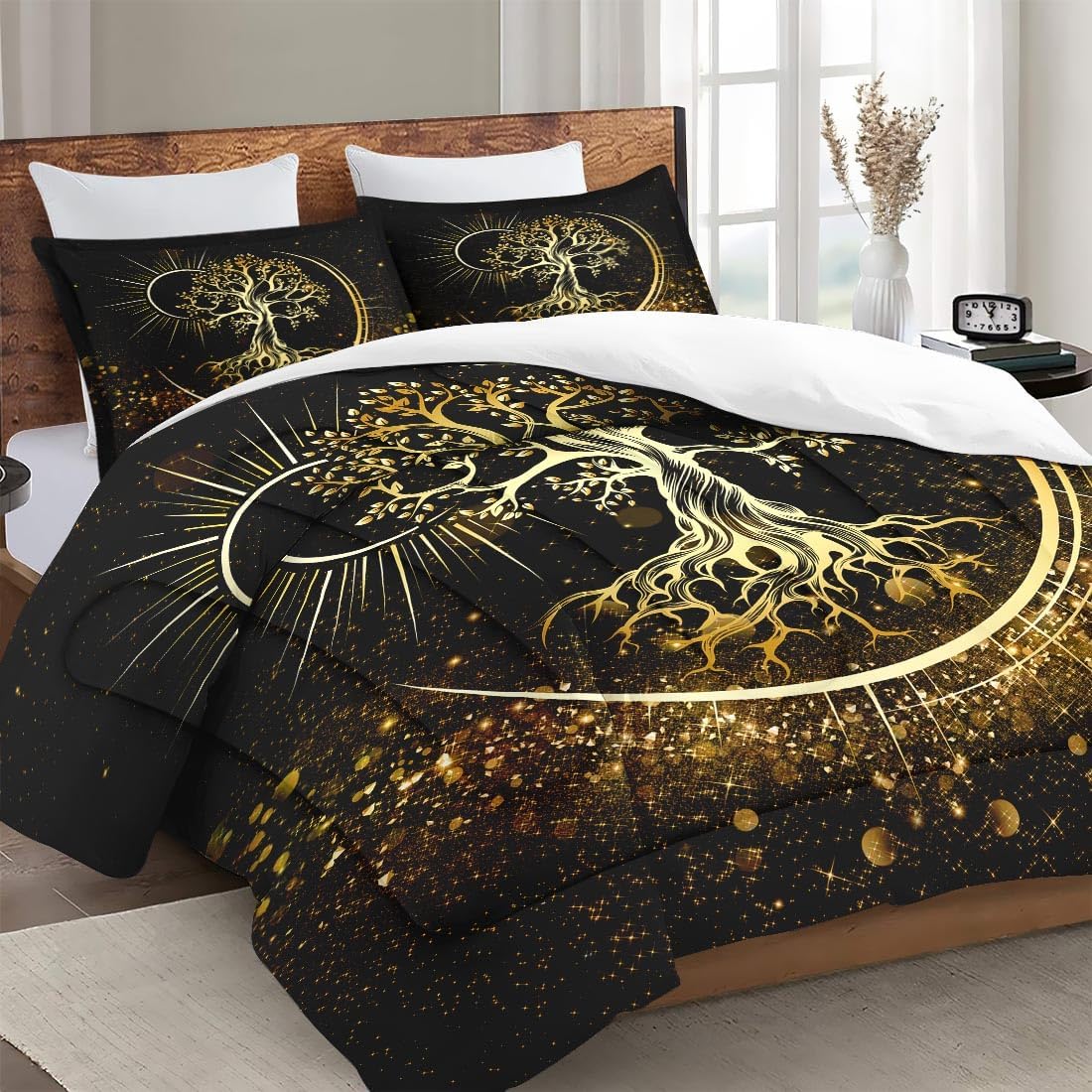 

Comforter Queen Size Comforter Set With 2 S Nature Tree Of Life 3 Pcs Bedding For Kids And Adults Black Sun And Moon Soft Comforter (quilt)-EU Single(135*200cm)3pcs