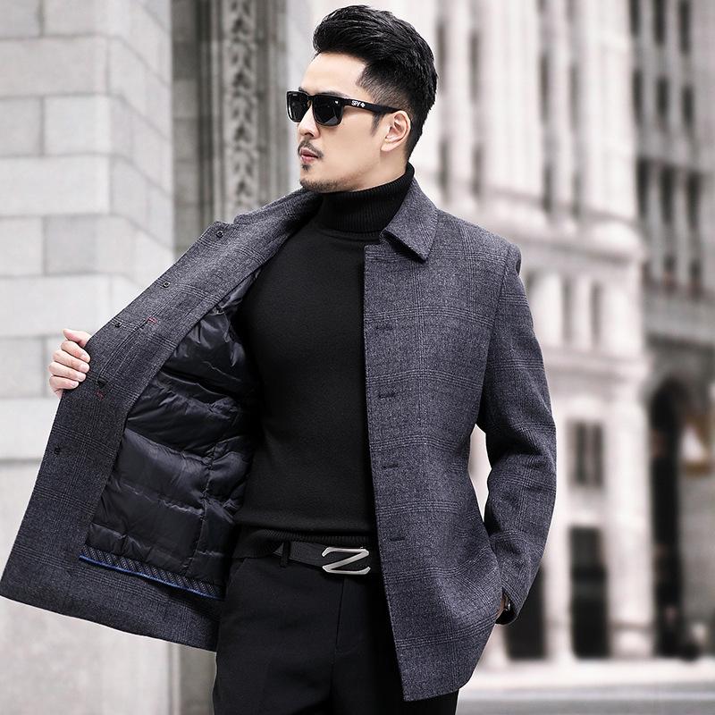 Autumn and Winter Double-sided Cashmere Coat Lapel Winter Middle-aged Woolen Coat Men's Down Liner Mid-length Coat