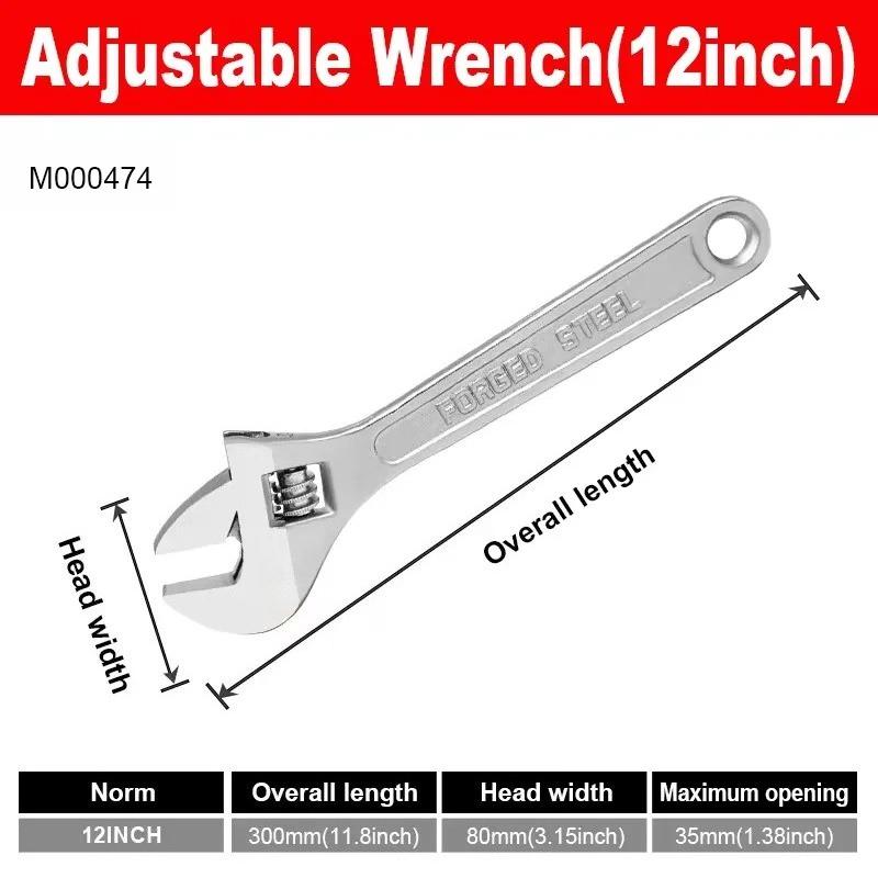 Adjustable Wrench, Large Opening, Long Handle, Universal Spanner, Hand Repair Tools for Mechanical Workshop, CR-V Steel, Multi-P