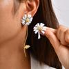 Personality Chic Asymmetric Daisy Flower Earrings, Metal Hypoallergenic Stud Earrings, Sweet Fashion Jewelry for Women Gift