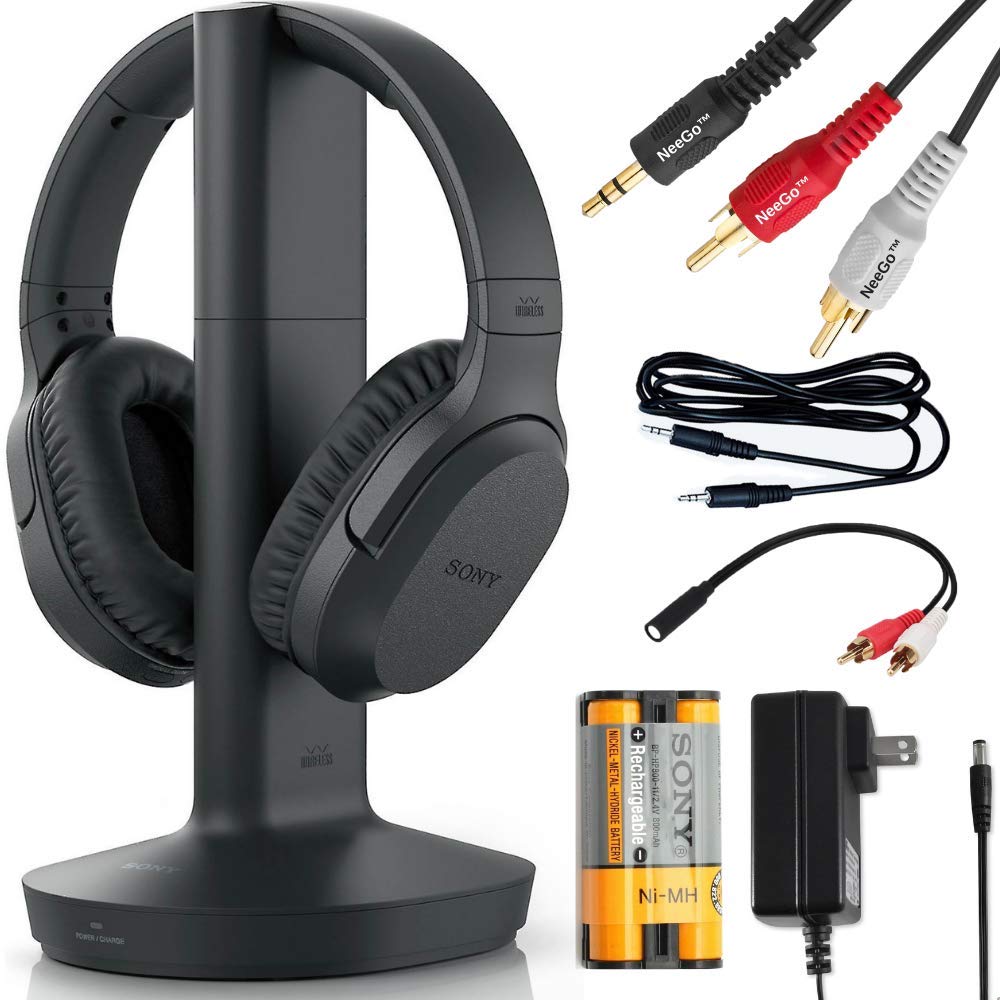 

Беспроводные наушники Sony для просмотра ТВ (WHRF400R) с док-станцией передатчика (TMRRF400) – 6 футов 3,5 мм стерео + NEEGO RCA штекер Y-адаптер для телевизора