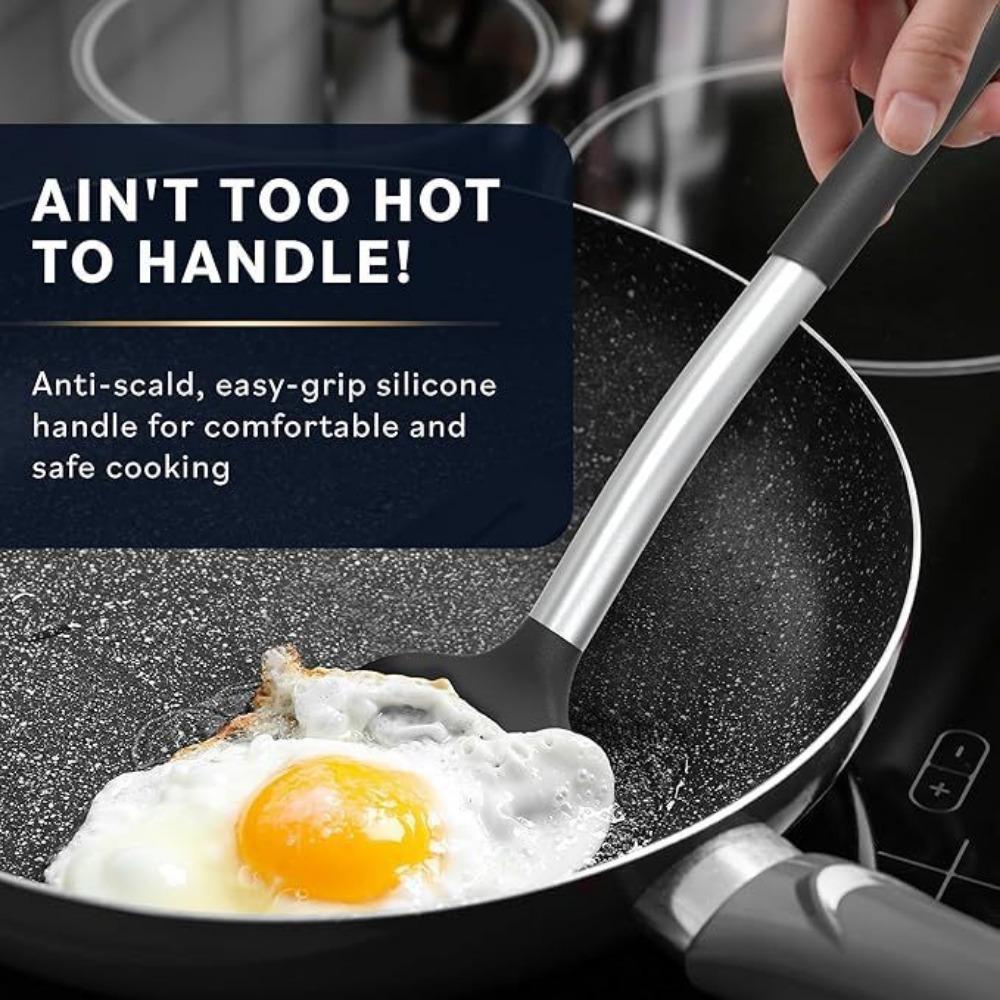 Pack of 2 Silicone Solid Turner, Non Stick Slotted Kitchen Spatulas, High Heat Resistant Cooking Utensils, Ideal Cookware for Fish, Eggs, Pancakes