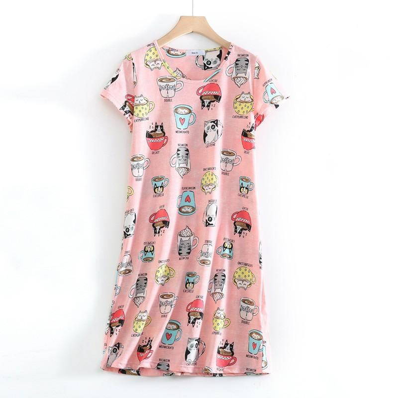 Plus size Estate Donna Camicia da notte Manica corta Simpatico cartone animato pigiameria dolce O Collo Camicie da notte Pigiama Pigiama da donna in cotone