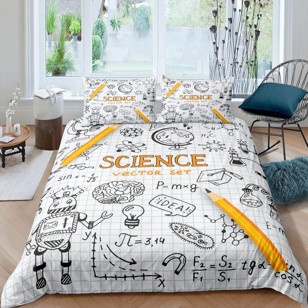 Sada povlaku na přikrývku s matematickou rovnicí Velikost Full Vzor matematického vzorce Potisk Ložní sada 3 ks pro děti Vzdělávací povlak na přikrývku