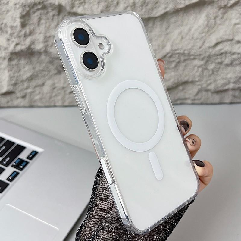 Luxury Clear Magnetic Case for MagSafe for iPhone 16 Plus 16 Pro Max Case With Camera Touch Buttons Case Wireless Charging Cover