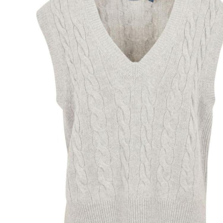 Polo Ralph Lauren SS23 Solid Color V-Neck Sleeveless Knit Vest Women vests Light-Gray 211910425-001