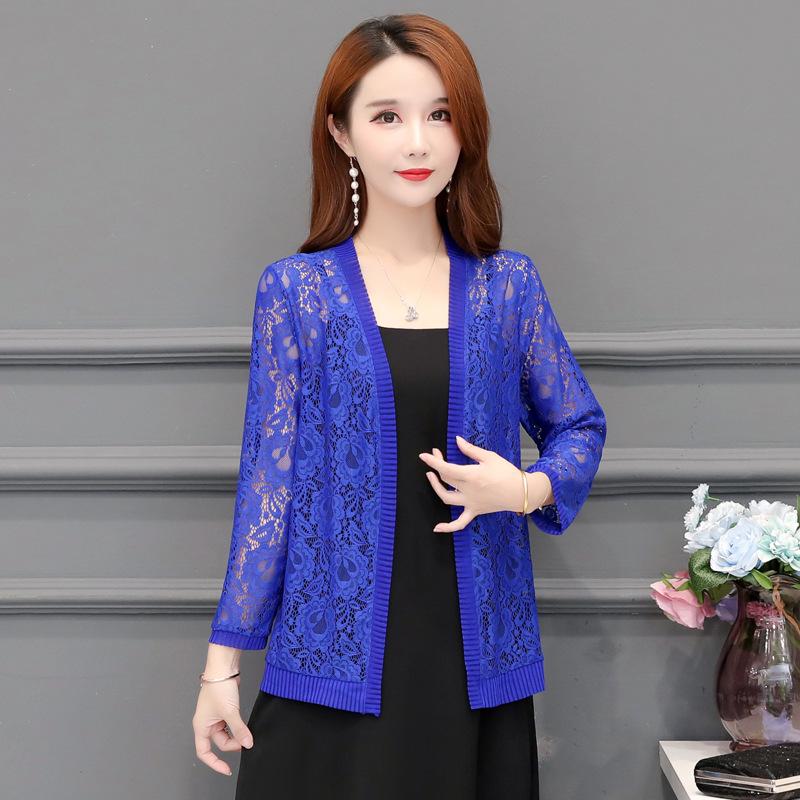 

Women’s Lace Cardigan: Thin Summer Air Conditioning Shawl & Sunscreen Top for Moms 5XL синій