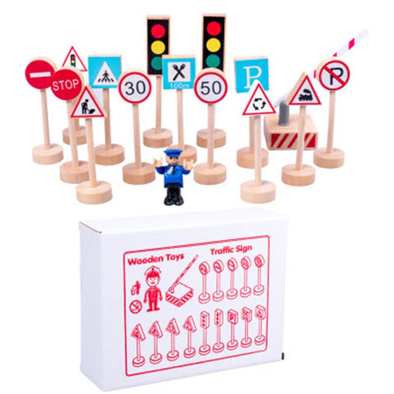 16Pcs/Set Traffic Road Sign Light Lamp Block Brick City Street View Speed Limit Indicator Kids Cognitive Educational Car Toy