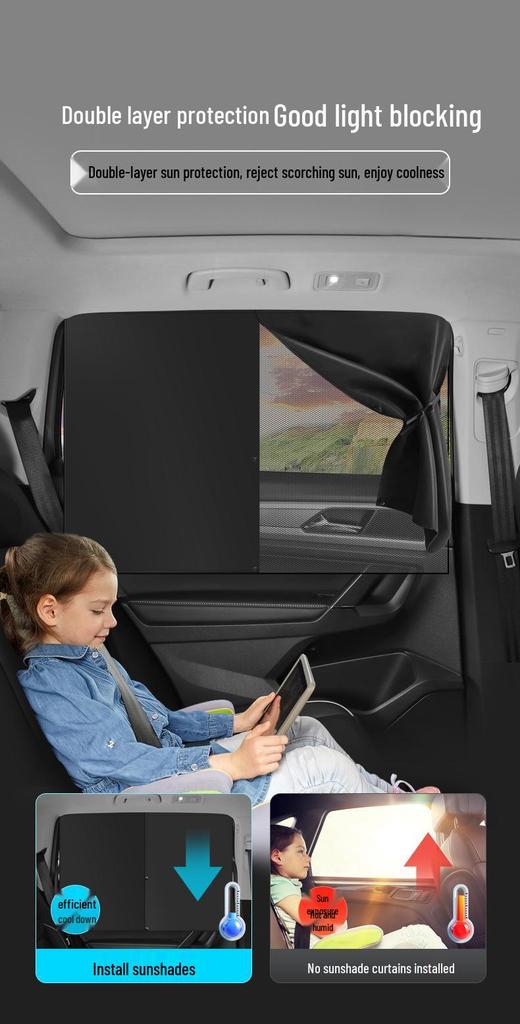 Car Sunshade Heat Insulation Privacy Curtains for Sleeping, Side Window Blocker, Baby Glass Curtain