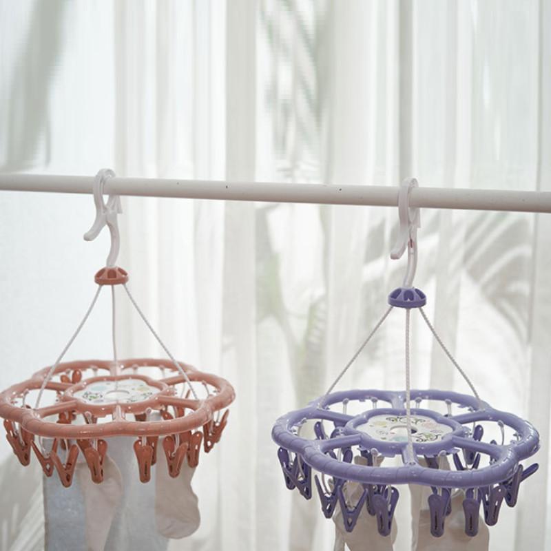 Portable Round Clothes Drying Rack With Multiple Clips Ideal For Indoor Use