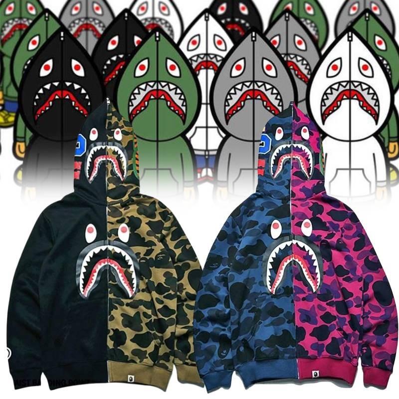 Trendy Shark Head Graphic Hoodie With Stylish Zip-up Design For Youthful Fashion Enthusiasts In Fall