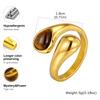 18K Gold Plated Brown Tiger Eye Natural Stone Water Drop Statement Open Ring,Vintage Boho Jewelry for Women
