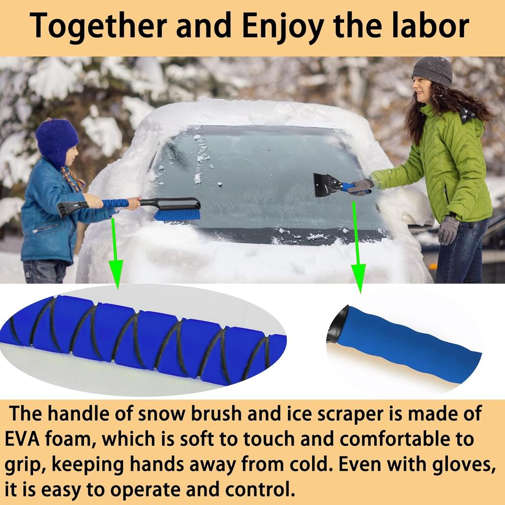 27" Snow Brush & Ice Scraper For Car Windshield, Detachable Snow Scrapers With Foam Grip For Cars, Trucks, SUVs