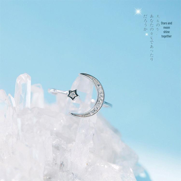 S925 Silver-Plated Moon Star Open Ring – Trendy, Simple, and Stylish for Women’s Index Finger