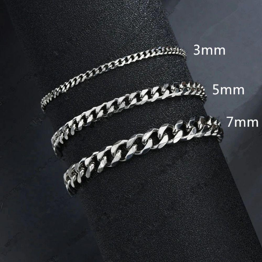 Wannee New Trendy Cuban Chain Men Bracelet Classic Stainless Steel 3 5 7mm Width Chain Bracelet For Men Women Jewelry Party Gift