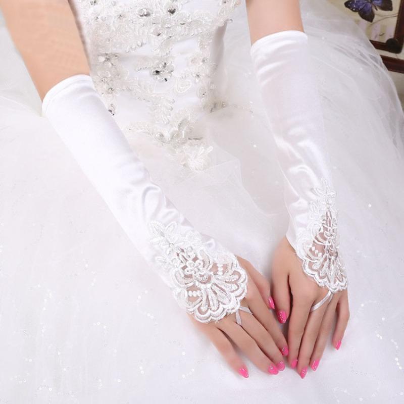 Meier Long pearl fingerless wedding gloves bridal red gloves One size fits all белый