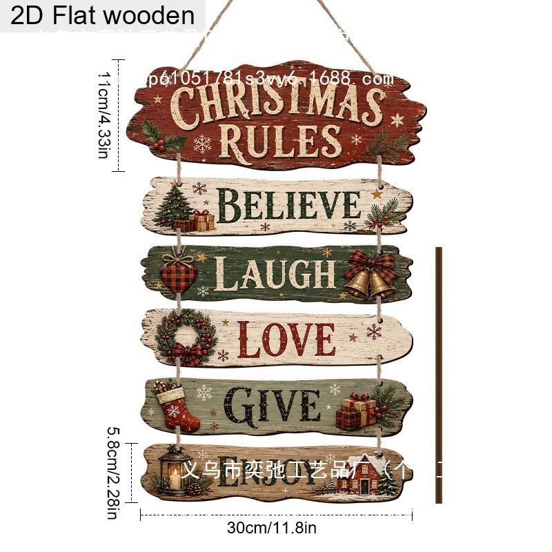 Wooden Christmas Door Hanging Sign Decorative Plaque Holiday Party Home Garden Office Wall Decoration