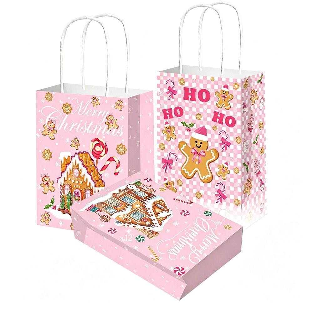 12 Pcs Paper Goodie Bags With Handles Kraft Christmas Bags Christmas Gift Bags For Gift Wrapping
