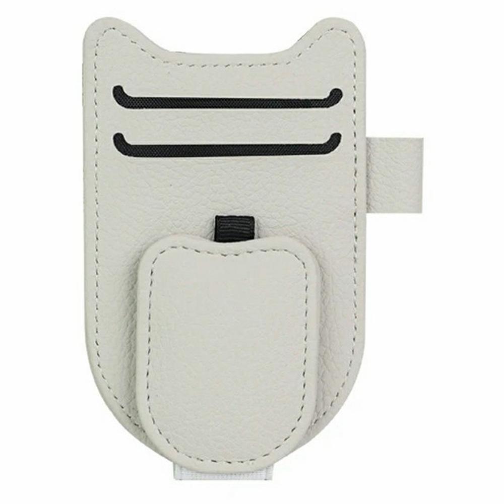 Multi-Functional Sunglasses Holder for Car Sun Visor Clip On PU Leather Card Organizer with Pen Loop