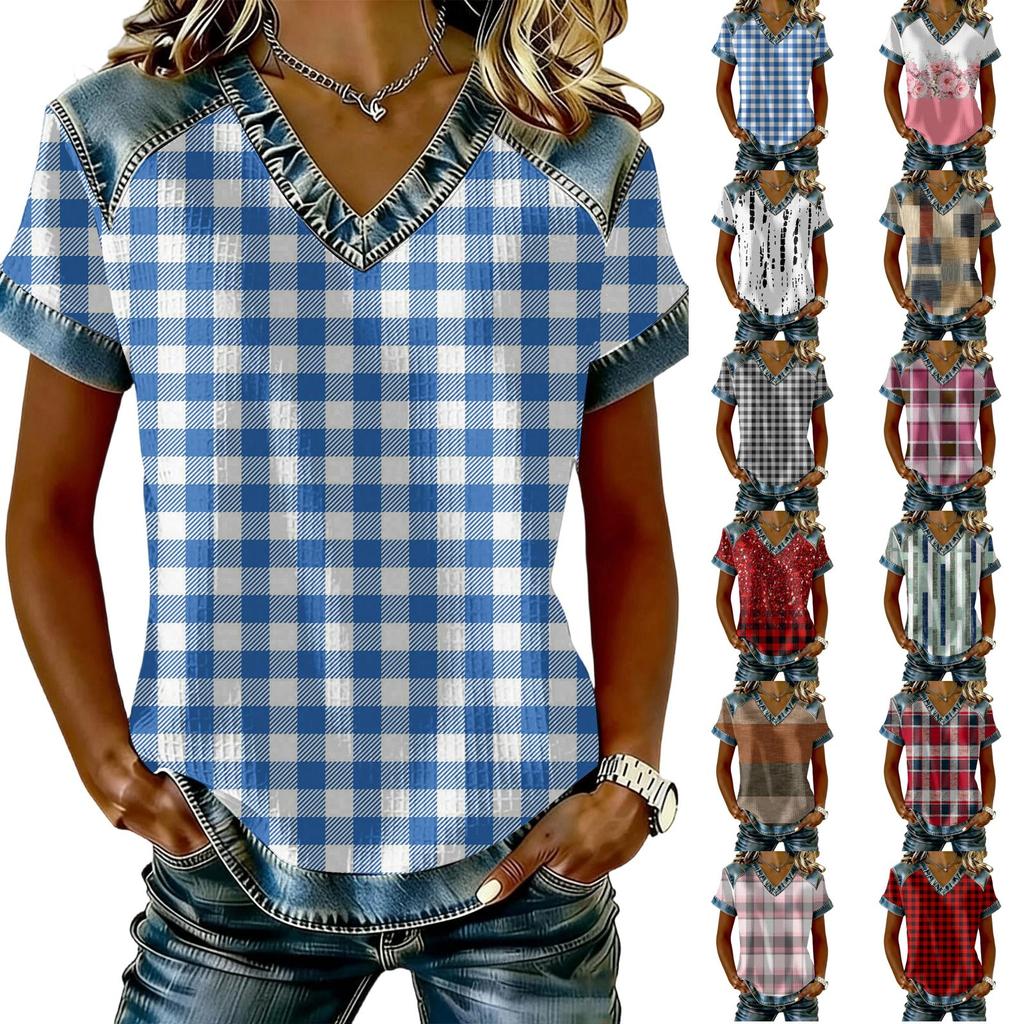 Women's Fashionable Casual Striped Checkered Printed Blouse