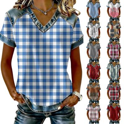 Blusa casual a rayas y cuadros estampados de moda para mujer