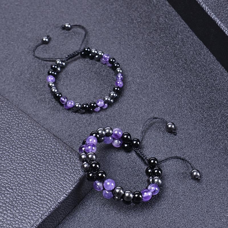 

Natural Amethyst Semi-Precious Stone Beads Bracelet Handmade Woven Jewelry for Women Adjustable Size Fashion Accessory One Size чорний