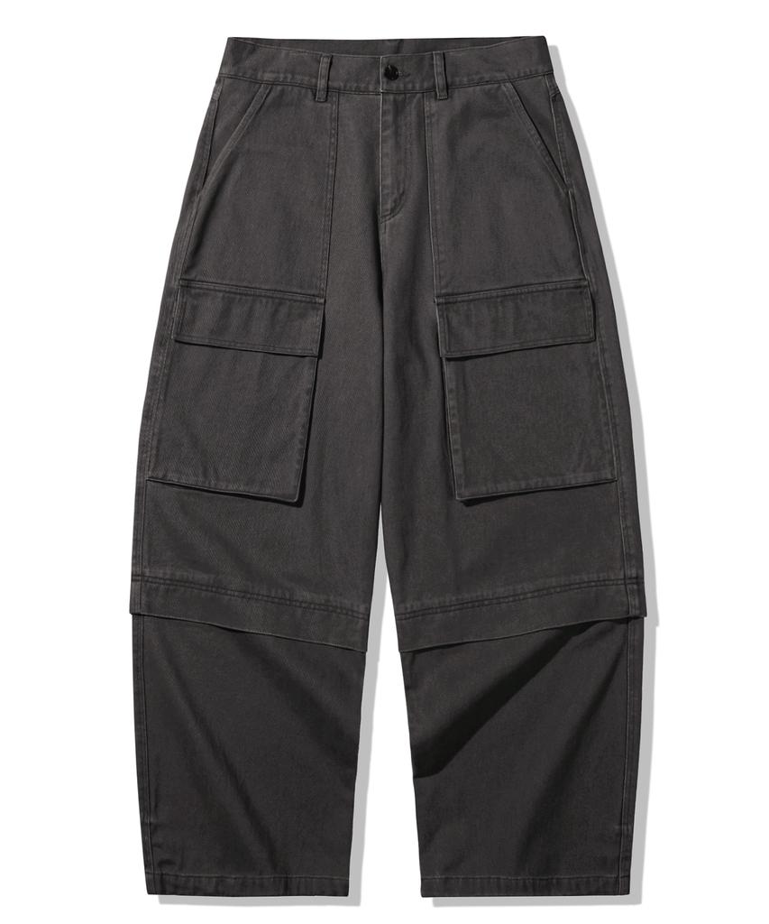 TRILLION Stone Washed Cargo Pocket Cotton Pants_Black