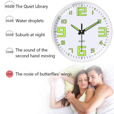 Ceasuri de perete silențioase de 8 inch, fără ticăit, alimentate cu baterii, ceasuri de perete silențioase luminoase pentru decorarea camerei de zi, dormitorului, bucătăriei, băii