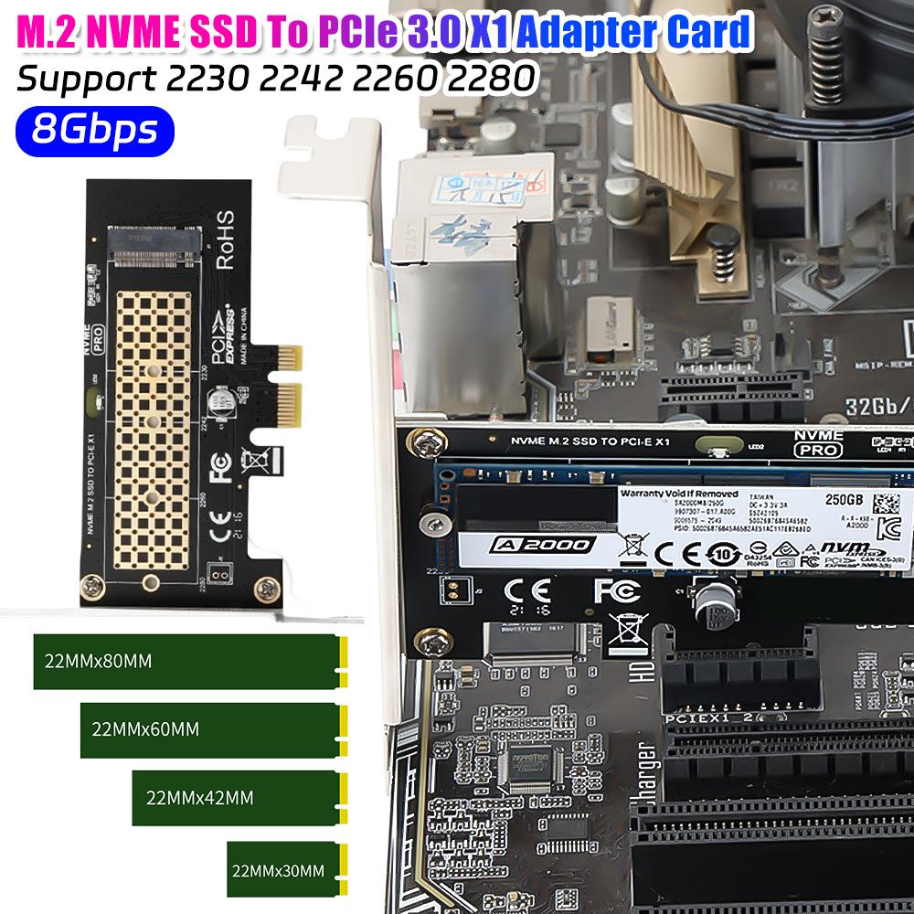 M.2 NVME SSD To PCIe 3.0 X1 Adapter Card 8Gbps Full Speed SSD PCIE X1 Expansion Card Support 2230 2242 2260 2280 For Desktop PC