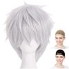 CaseEden Cosplay Wig, Premium, Cool Short Hair, Silver, 6054