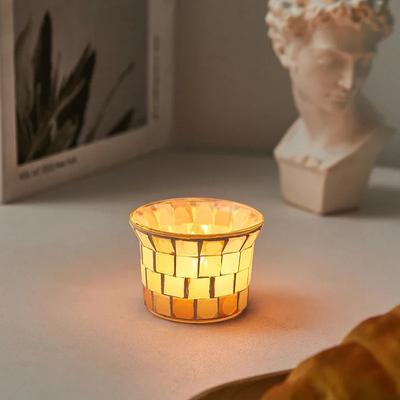 Household Mosaic Glass Candlesticks for Friends and Classmates Valentine's Day Gifts Practical Gifts Simple Style.