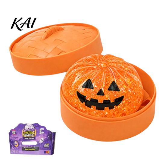 Stress Relief Gadget 1/4/5Pcs Halloween Dumpling Squeeze Toy with Steamer Box, Cartoon Glitter Steamed Bun Box Toy, Ball Fidget for Home Office Party
