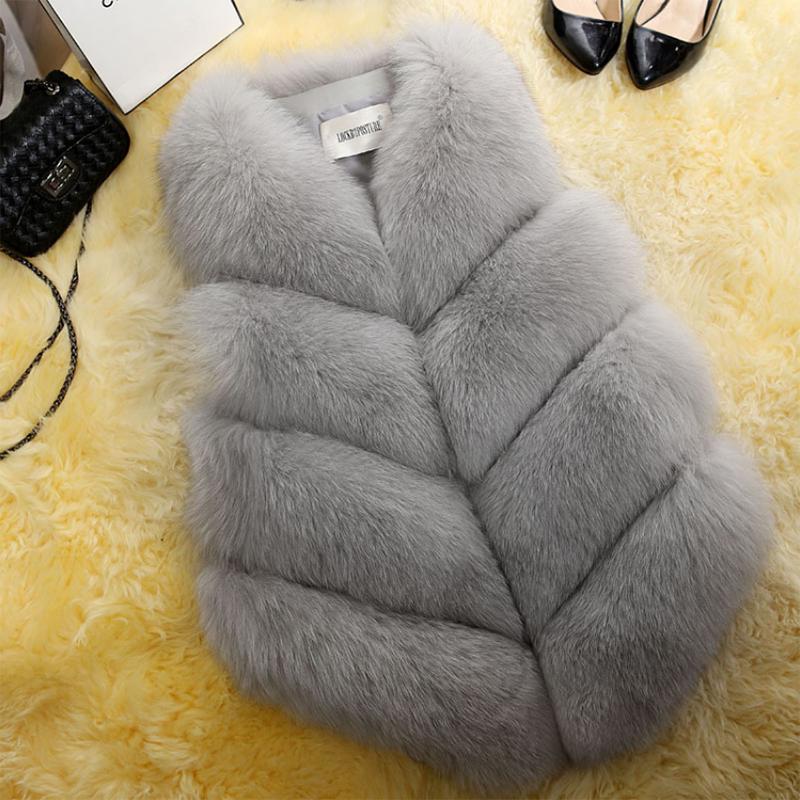 

Искусственный женский меховой жилет, зимний теплый жилет, куртка, пальто, верхняя одежда, размер плюс Gray,L
