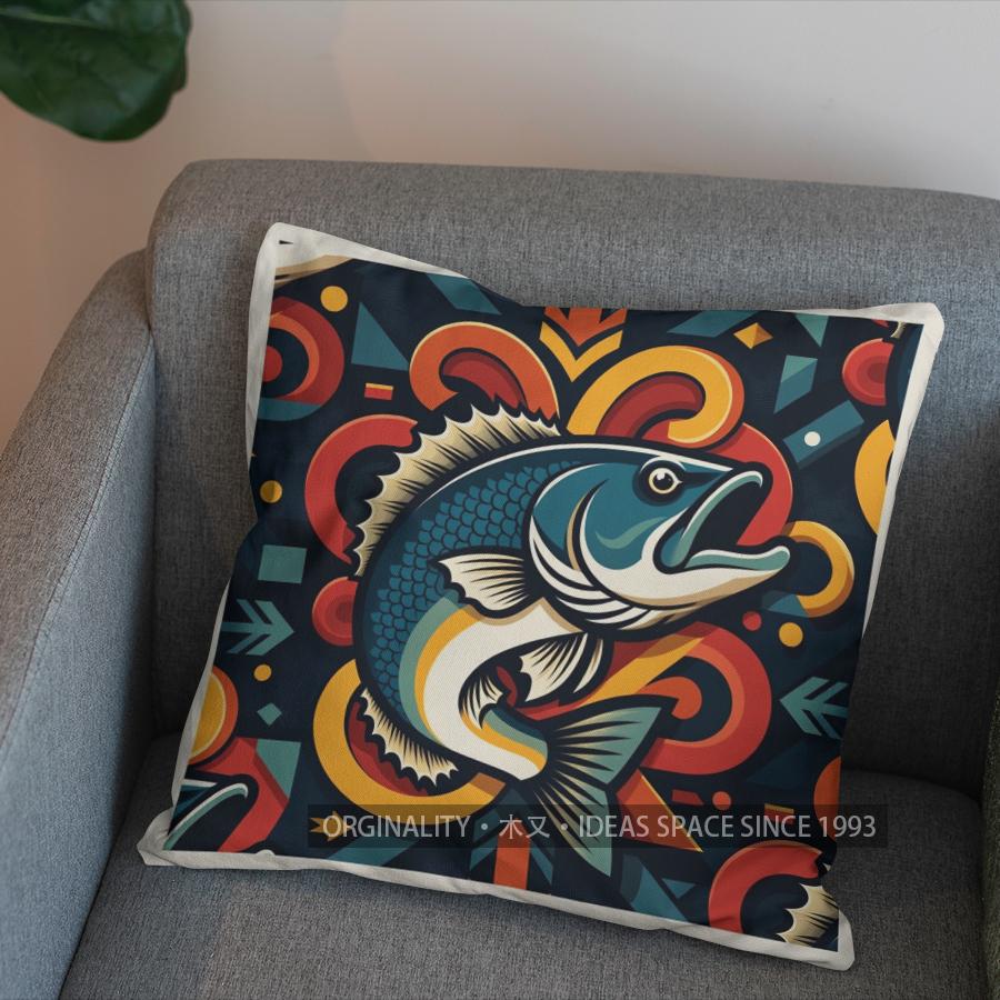 2D Bunte Fisch-Kunst-Kissen für einzigartige Dekor-Muster Kissenbezug Geeignet für Sofa Schlafzimmer Auto Kissenbezug