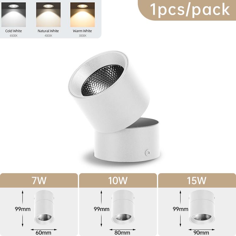 Składany reflektor LED trójkolorowy 7/10/15W lampa sufitowa natynkowa do oświetlenia wnętrz salon sypialnia