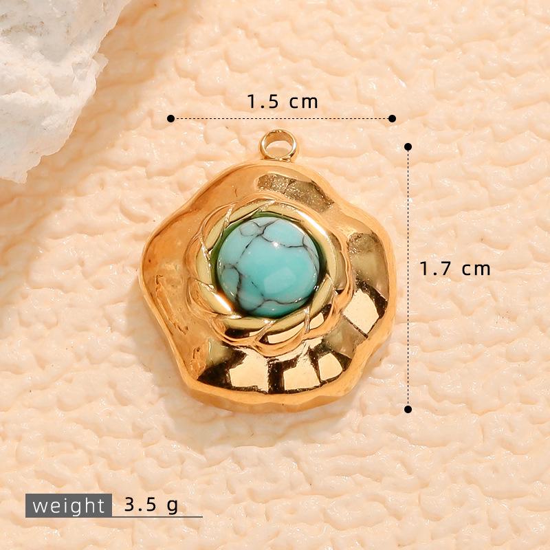 European Retro Turquoise Geometric Oval Pendant - Stainless & Titanium Steel Jewelry for Women