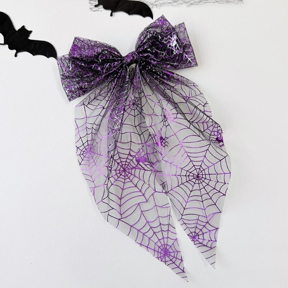 Bronzing Transparent Halloween Bow Hair Clip Mesh Tassel Halloween Hairpin  Festival Daily Wear