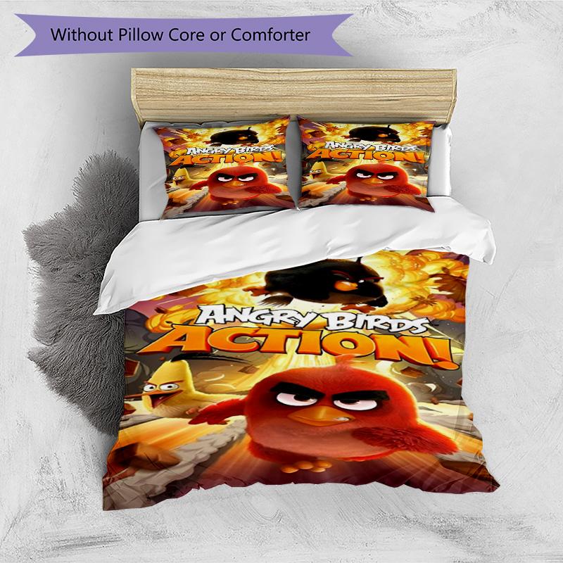 3pcs Duvet Cover Set (1*Duvet Cover + 2*Pillowcase, Without Core), Angry Birds Print Bedding Set, Bedroom Decor, All‑Season, Birthday Gift