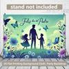 Warm Father's Day Backdrop, Gentle Green and Blue Scene with Father, Kids, Butterflies and Flowers, Heartfelt and Sentimental Wall Art