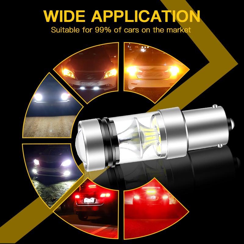 2PCS LED Bulb 1156 BA15S P21W 1157 BAY15D P21/5W BAZ15D P21/4W 3157 P27/7W T25 7443 W21/5W T20 Brake Reverse Turn Signal Lights
