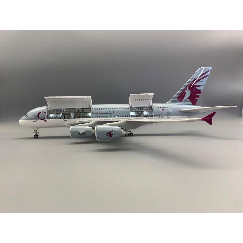 Qatar A380 Double-Door Model with Lights & Wheels - Realistic Static Aviation Ornament