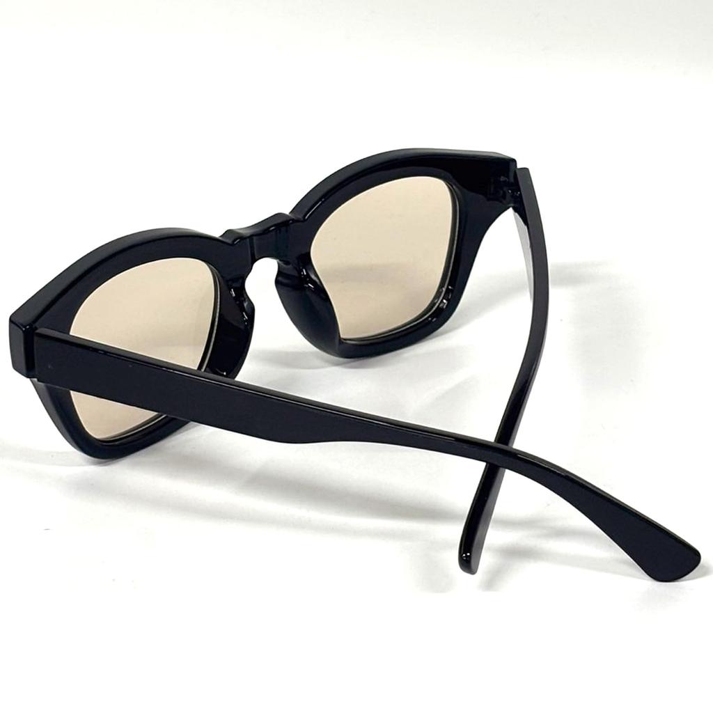 [FashionBerry] Black x Light Brown Big Frame Boston-Style Sunglasses, Fashion Glasses, Clear Lenses, UV Protection, Lightweight, Men's & Women's,