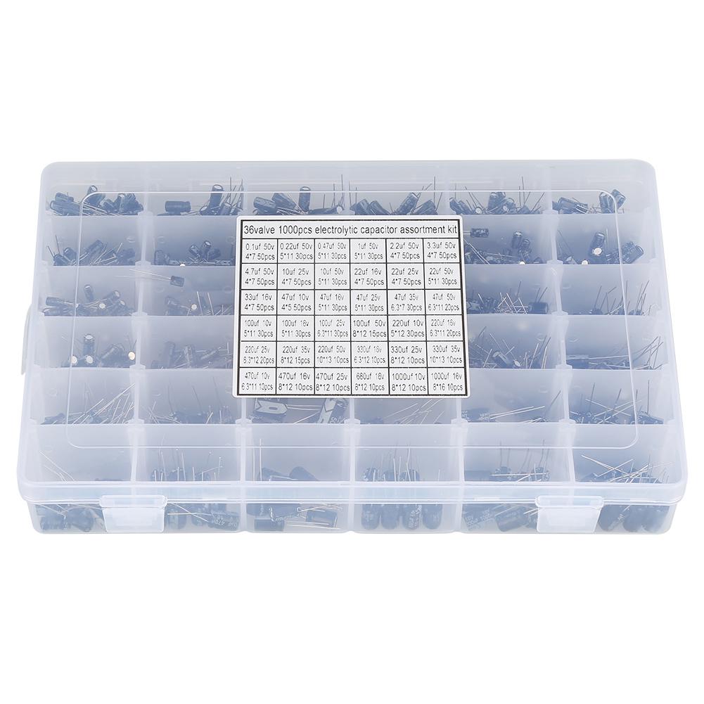 

1000pcs 36 Values Electrolytic Capacitor Assorted Kit 10V~50V 0.1uF to 1000uF