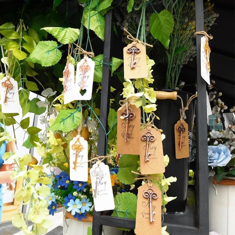 8cm Large 50Pcs/Set Skeleton Key Bottle Opener With Tag Card Twine Suitable For Wedding Gift, Baby Shower Party Gifts
